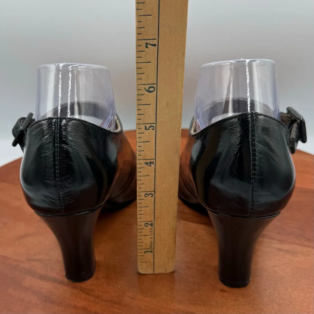 Bobbi Blu Gail Black Leather Mary Jane Pumps Round Toe Block Heel‎ Womens 7.5 M
